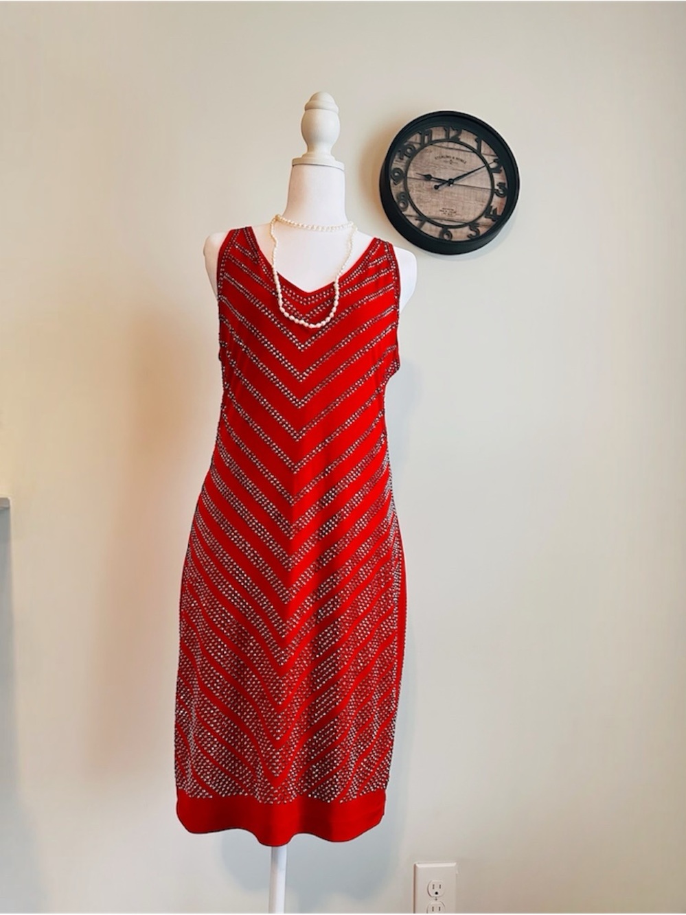 NWT Cache Red Studded Chevron V-neck Dress size S - Y2K Glam / Party